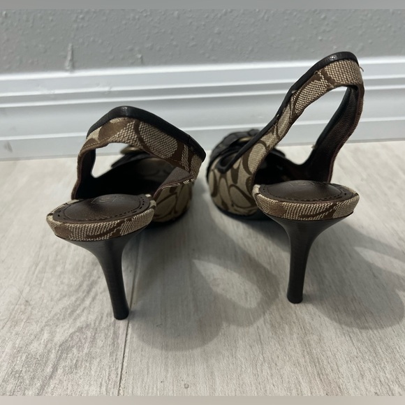 COACH Jacquard Leather Diane Peep Toe Slingback Heels 5.5B - Picture 5 of 6